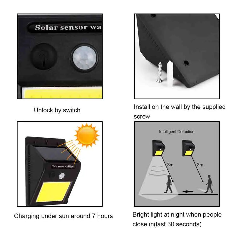Luminária Solar Com Sensor De Presença Automático 20LED Iluminação Eficiente Para Exteriores Jardim Entrada Garagem Segurança