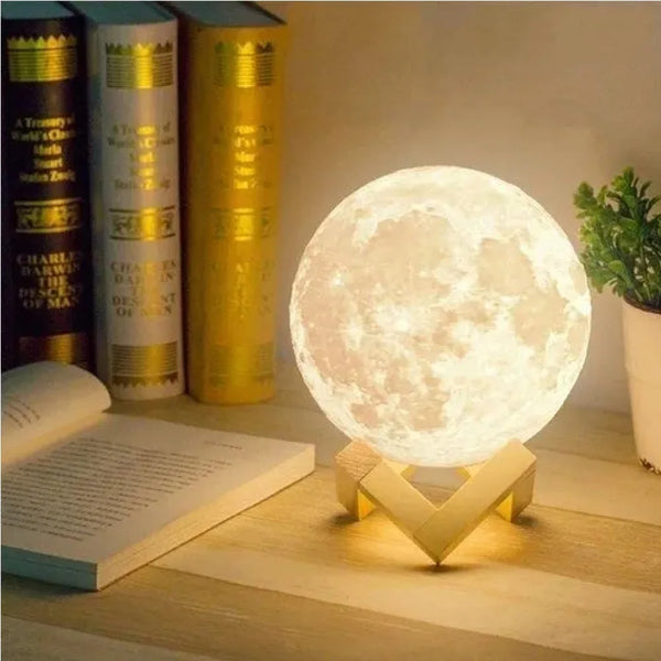 Lua Cheia 3d Led Abajur Luminária 12cm Lampada + Suporte