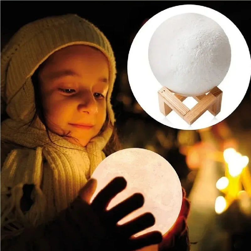 Lua Cheia 3d Led Abajur Luminária 12cm Lampada + Suporte